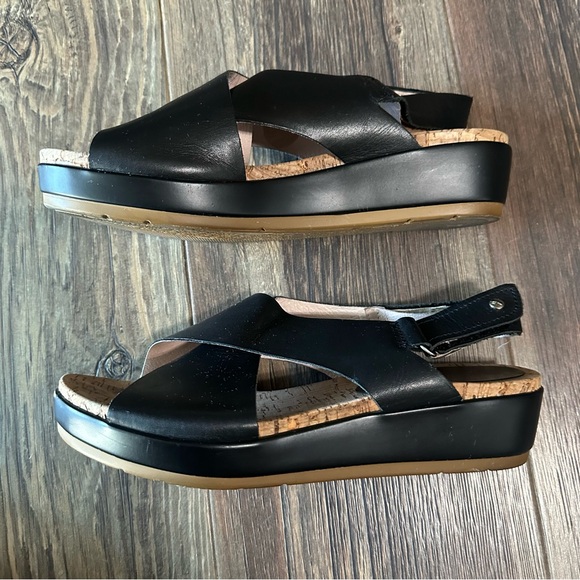 Pikolinos black leather cross over women's sandals 39 cork wedge shoe - Picture 4 of 14